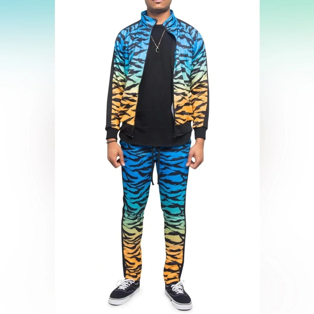 So Cute 2 Piece Ombre Gradient Tiger Stripe Track Suits Sweatsuit Unisex Joggers